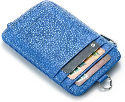 Badge Holder – Genuine Leather ID Badge Holder with Zipper Pocket and Nylon Lanyard – Perfect for Badges, Cards, and More