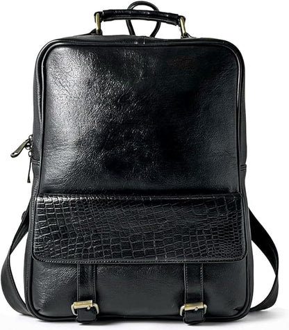 15.6" Luxury Black Leather Laptop Backpack for Men & Women. Leather Bag for Professional Use in Office & Business