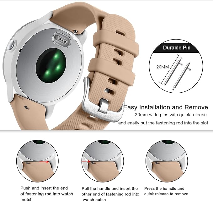 GEAK Compatible with Garmin Vivoactive 5 Watch Bands for Women Men, Silicone 20mm Quick Release Watch Band for Vivoactive 3/Vivoactive 3 Music/Garmin Venu/Venu Sq/Forerunner 645/245 Smartwatch MilkTea