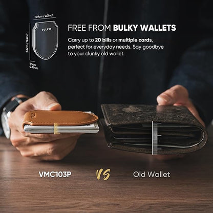 VULKIT Luxury Money Clip Genuine Leather Magnetic Closure Streamline Design Money Clip Wallet, Holds Up to 20 Bills