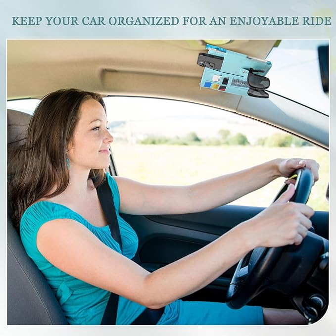 Boao 2 Packs Car Sun Visor Organizer, Sunglasses Holders for Car Sun Visor PU Auto Interior Accessories Storage Travel Document Holder with Multi Pocket (Blue, 12.2 x 6.1 Inches)