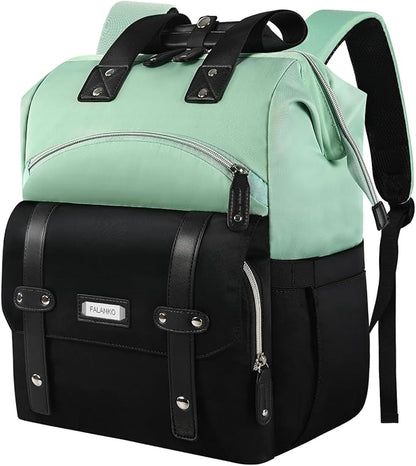FALANKO Laptop Backpack for Women,College Work Teacher backpack for 15.6 Inch laptop,Travel Anti Theft Laptops Backpack RFID, Shoulder Purse Bags Green Black