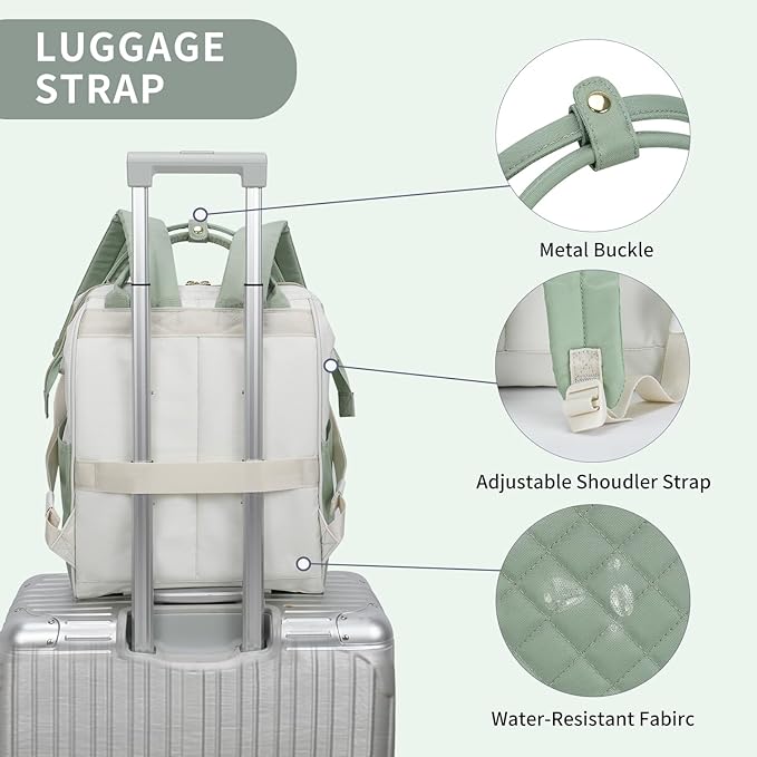 EMPSIGN 17 Inch Laptop Backpack for Women, Work Business Travel Computer College Bags, Large Capacity Water-repellent Quilted Casual Daypack, Beige-Light Green