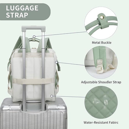 EMPSIGN 17 Inch Laptop Backpack for Women, Work Business Travel Computer College Bags, Large Capacity Water-repellent Quilted Casual Daypack, Beige-Light Green