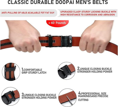 DOOPAI Men's 2 Pack Ratchet Dress Belt - Adjustable 1 3/8" Genuine Leather, Size Length Can Be Cut, With Gift Box