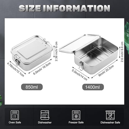 Umigy 4 Pcs Stainless Steel Food Containers 850/1400ml Metal Bento Lunch Box Stainless Steel Food Storage Containers, Lockable Clips to Leak Proof, Reusable Dishwasher Snack Boxes for Work