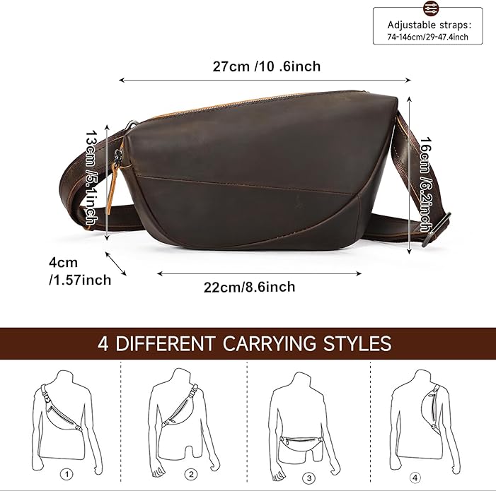 NIUCUNZH Genuine Leather Mens Sling Bag for Women Vintage Small Crossbody Bags Purse for Hiking Travel Chest Daypack
