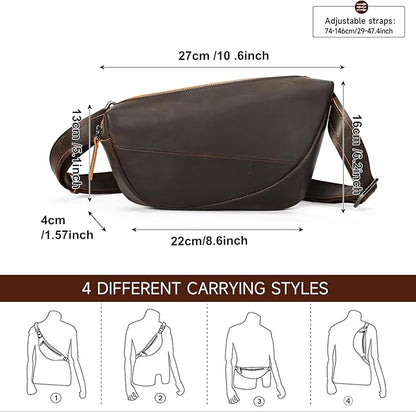 NIUCUNZH Genuine Leather Mens Sling Bag for Women Vintage Small Crossbody Bags Purse for Hiking Travel Chest Daypack