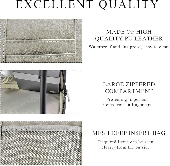 DXNQ Car Sun Visor Organizer, Double Zipper Leather Visor Storage Pouch with Multi-Pocket, Sunglass Holder Storage Pocket with Elastic Band for Cars SUVs Trucks, Car Accessories (Gray)