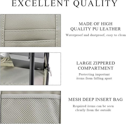 DXNQ Car Sun Visor Organizer, Double Zipper Leather Visor Storage Pouch with Multi-Pocket, Sunglass Holder Storage Pocket with Elastic Band for Cars SUVs Trucks, Car Accessories (Gray)