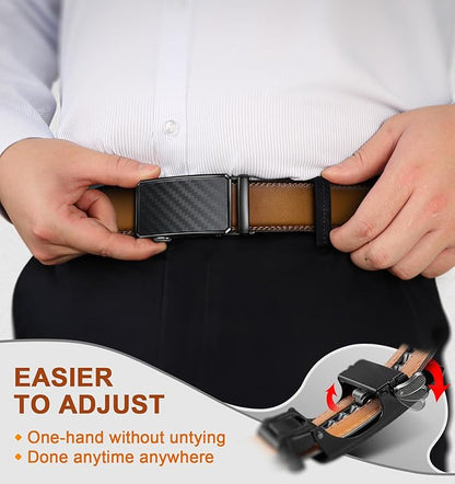 KEMISANT Men Belt Ratchet Click Belt Genuine Leather Adjustable For Men Golf Dress Casual Jeans 1 3/8-Cut For Fit