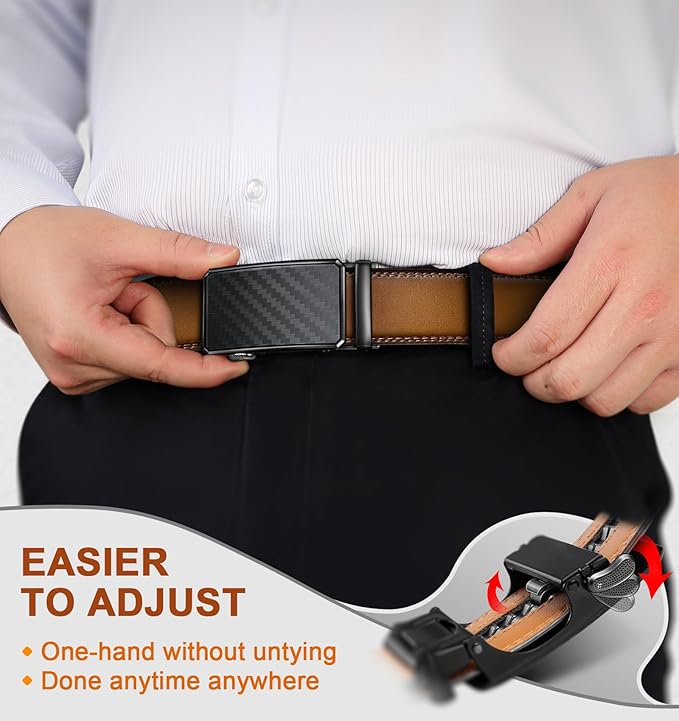 KEMISANT Men Belt Ratchet Click Belt Genuine Leather Adjustable For Men Golf Dress Casual Jeans 1 3/8-Cut For Fit