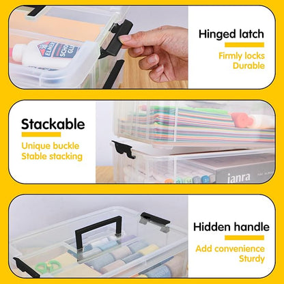 TERGOO 2 Layer Plastic Storage Containers with Lids, Multipurpose Clear Stack & Carry Box, Portable Craft Organizers and Storage Bin for Organizing Art & Craft, Sewing, Makeup, Nail Supplies (Black)