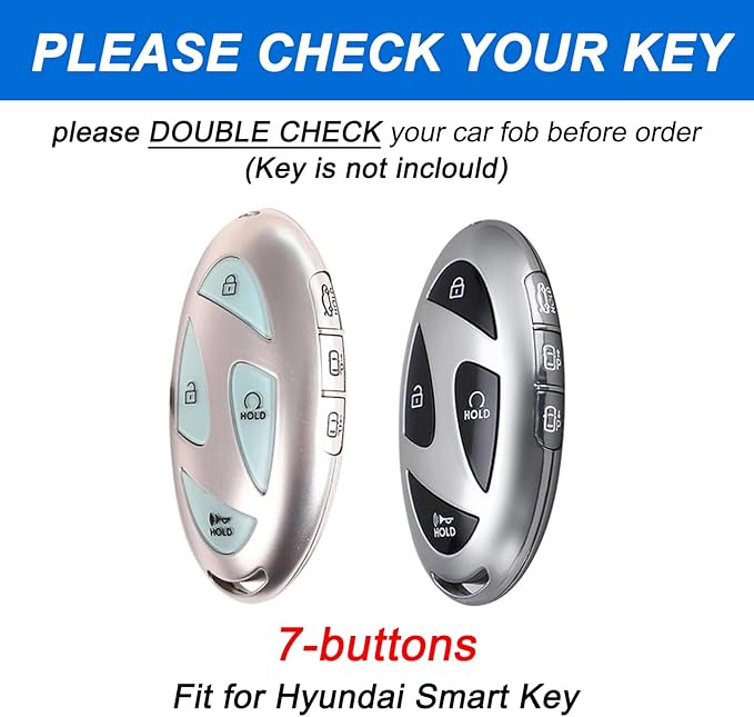 Montague Key Fob Cover for Hyundai with Keychain, Soft TPU Key Case Shell for Hyundai Sonata, Santa Fe, Tucson, KONA, Grandeur, Ioniq 6 Smart Key Protector (7 Buttons, White)