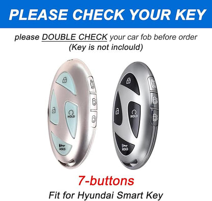 Montague Key Fob Cover for Hyundai with Keychain, Soft TPU Key Case Shell for Hyundai Sonata, Santa Fe, Tucson, KONA, Grandeur, Ioniq 6 Smart Key Protector (7 Buttons, White)