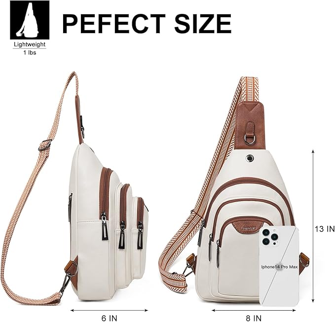Leresas 10L Crossbody Sling Bag for Women Men Anti Theft Cross Body Fanny Pack Belt Bag Purse Gifts for Women Faux Leather, Beige Brown