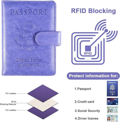 Sizobi Passport Holder for Travel, RFID Passport Cover Wallet for Women Men, Leather Passport Book Card Holder Case for International Travel Must Haves Accessories,Cruise Ship Essentials Gifts, Purple