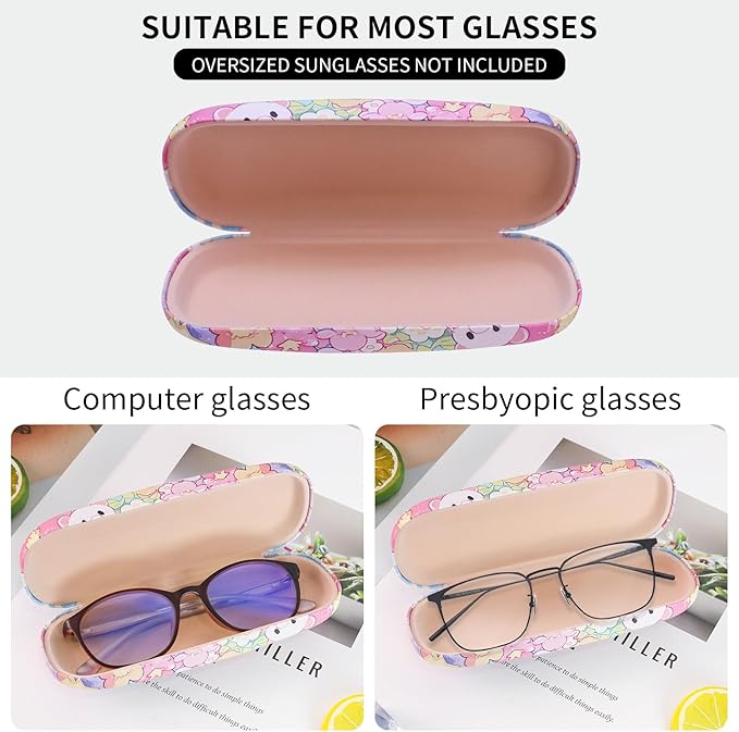 PERFECTSIGHT Hard Shell Eyeglasses Case, PU Leather Protective Glasses Case, Cute Eyeglass Case for Women Men Girls