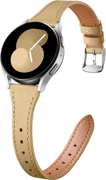 GEAK Slim Leather Band Compatible with Galaxy Watch 7 Band/6 5 4 FE 40mm 44mm/5 pro 45mm/Classic/Galaxy Active 2, 20mm Genuine Leather Strap with Quick Release Buckle for Samsung Watch Bands Women