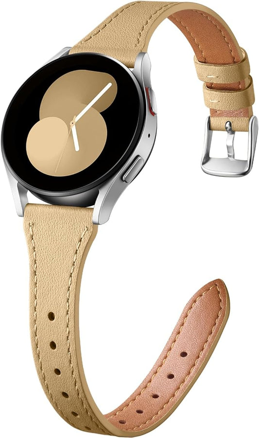 GEAK Slim Leather Band Compatible with Galaxy Watch 7 Band/6 5 4 FE 40mm 44mm/5 pro 45mm/Classic/Galaxy Active 2, 20mm Genuine Leather Strap with Quick Release Buckle for Samsung Watch Bands Women