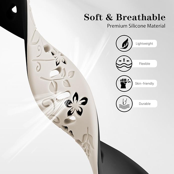 Laband 18mm Floral Engraved Band Compatible With Garmin Venu 3S 41mm/Venu 2S/Vivoactive 4S/Vivomove 3S/Venu 4 41mm/Forerunner 255S/Forerunner 265S,Soft Slim Silicone Cute Embossed Flower Strap for Men
