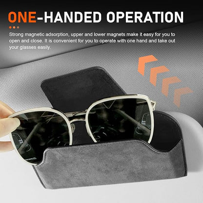 Car Visor Sunglass Holder, Suede Leather Visor Eyeglasses Holder with Clip, Car Interior Protective Glasses Storage Case, Universal for Most Cars (Gray)