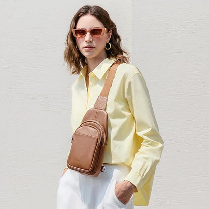 befen Genuine Leather Small Sling Bag for Women Anti-Theft Crossbody Chest Bags Fanny Packs for Travel with RFID Card Slots