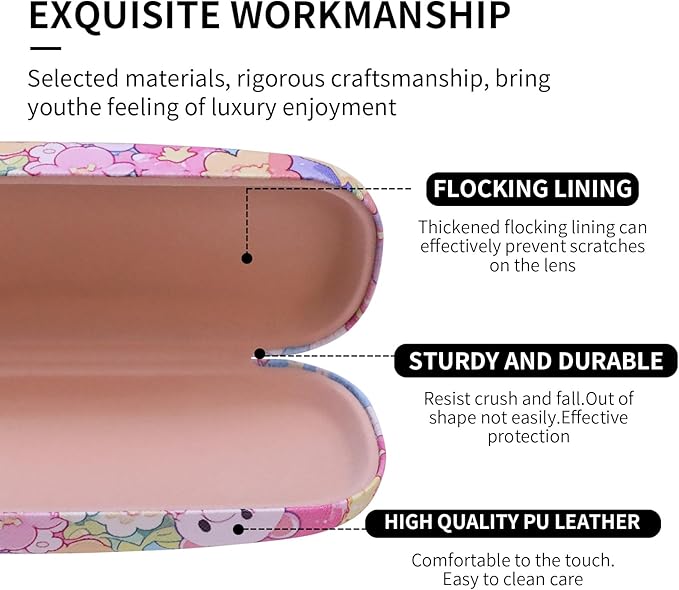 PERFECTSIGHT Hard Shell Eyeglasses Case, PU Leather Protective Glasses Case, Cute Eyeglass Case for Women Men Girls