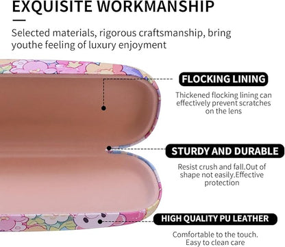 PERFECTSIGHT Hard Shell Eyeglasses Case, PU Leather Protective Glasses Case, Cute Eyeglass Case for Women Men Girls