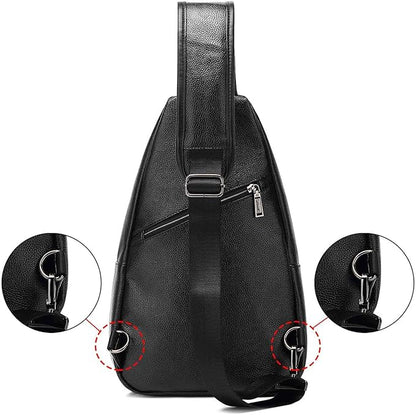 Small Sling Bag Crossbody Backpack Over the Shoulder Bag for Men Women Travel Outdoors, Lightweight Sling Chest Pack (Large, Pu leather)