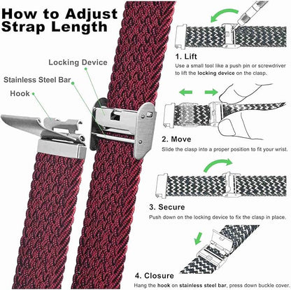 WOCCI 18mm Braided Nylon Watch Band for Men and Women, Quick Release, Silver Stainless Steel Buckle (Red Black)