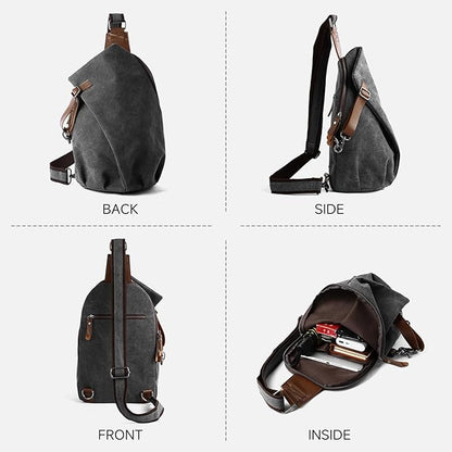 MOYYI Canvas Sling Bag for Men Women, 10L Crossbody Bag Small Backpack, Casual Daypack with Anti-Theft Pocket, Vintage Canvas Shoulder Bags for Travel, Daily, Hiking, Work (Grey)