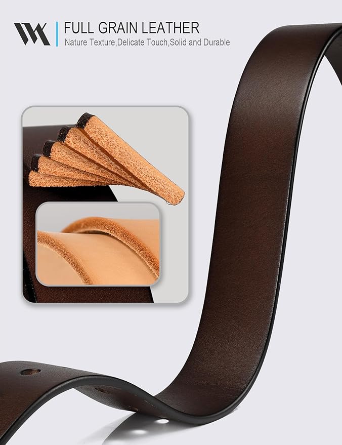 WOLFANT Men's 1.5" Top Full Grain Leather Belt in Gift Box,100% Italian Real Solid Leather