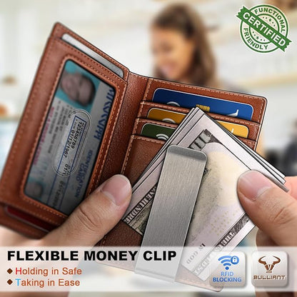 BULLIANT Men Airtag Wallet,Slim Wallet Money Clip Card Holder Magnetic Closure 12 Cards in Front Pocket RFID Blocking