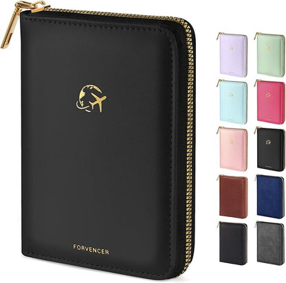 Forvencer Passport Holder Cover with Safe Zipper Closure, Premium Passport Wallet for Travel, Cute RFID Blocking Card Case, Waterproof Travel Accessories for Women, Black