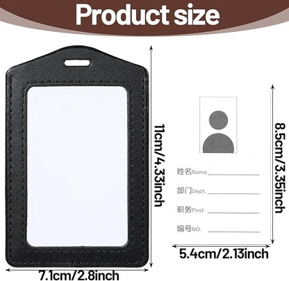 Leather ID Badge Holders, Mabor 2 Pcs Leather Badge Holder Vertical Double-Side Clear Card Holder Waterproof Name Badges Holders for Office Staff Students School ID Credit Cards(Black+Brown)