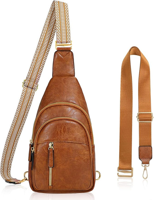 SUOSDEY Sling Bags for Women - Crossbody Leather Sling Backpack Chest Shoulder Bags for Casual Traveling Hiking Cycling