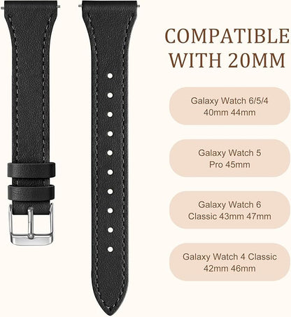GEAK Slim Leather Band Compatible with Galaxy Watch 7 Band/6 5 4 FE 40mm 44mm/5 pro 45mm/Classic/Galaxy Active 2, 20mm Genuine Leather Strap with Quick Release Buckle for Samsung Watch Bands Women