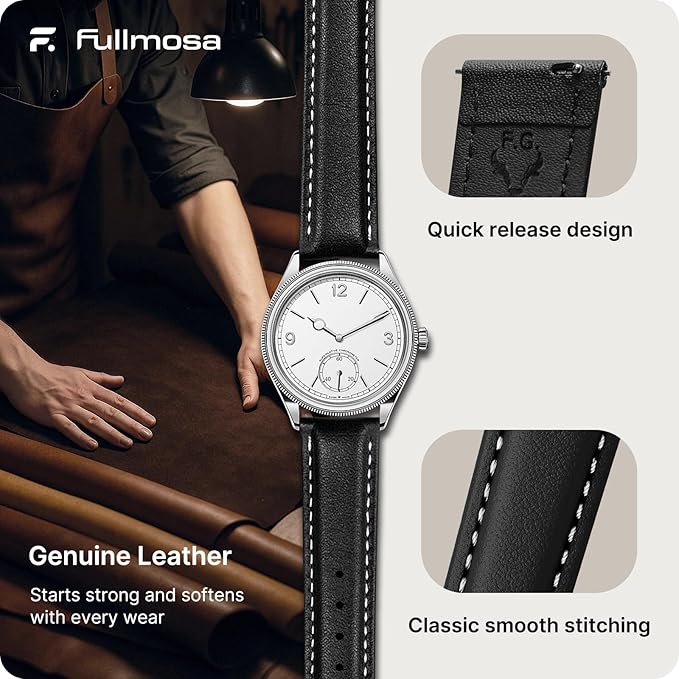 Fullmosa Watch Band, Quick Release Leather Watch Strap for Men Women, Replacement Bands Width 12mm 14mm 16mm 18mm 19mm 20mm 21mm 22mm 24mm