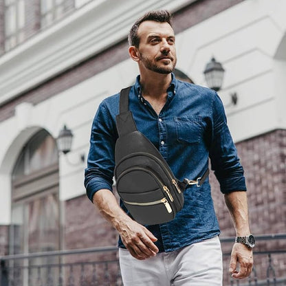 ANPTER Sling Bag for Men Crossbody Chest Bag,PU leather Over the Shoulder Purse Cross Body Sling Backpack for Travel