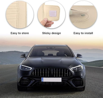 Dickno 2PCS Small Leather Car Sun Visor Organizer, Multifunctional Auto Visor Document Holder with Sunglasses Clip, Universal Car Interior Organizer for Drving License, Card, Pen (Beige)