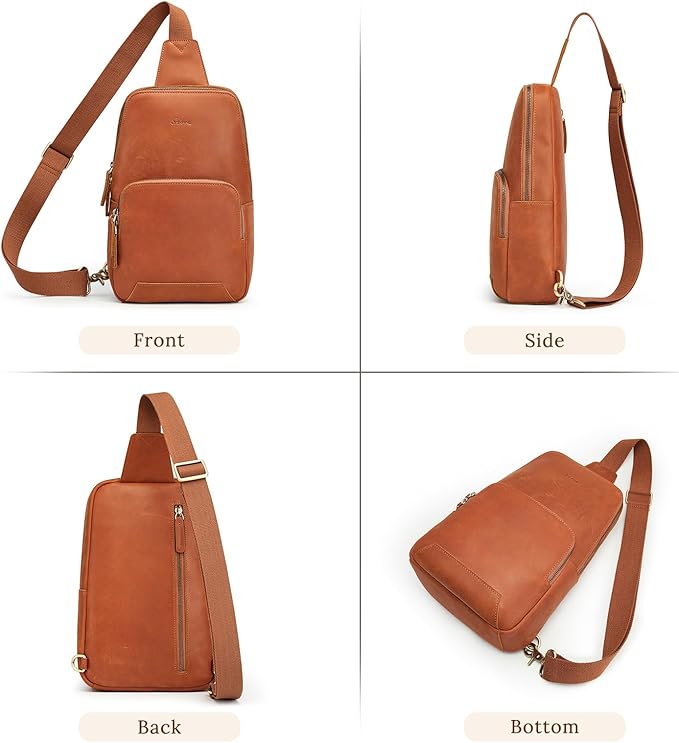 S-ZONE Sling Bag for Men Women RFID Blocking Genuine Leather Crossbody Shoulder Bag Backpack Hiking Daypack Travel | RFID Blocking, Genuine Leather, Hiking Daypack, Travel