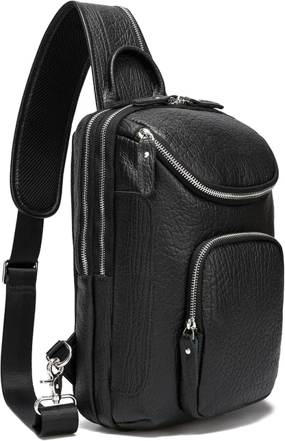 LANNSYNE Vintage Full Grain Leather Sling Bag Crossbody Chest Daypack | Vintage, Full Grain, Leather, Chest