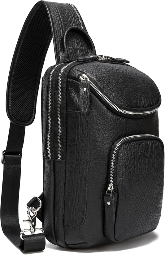 LANNSYNE Vintage Full Grain Leather Sling Bag Crossbody Chest Daypack | Vintage, Full Grain, Leather, Chest