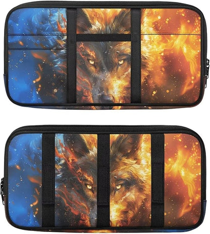Wolf Print Car Sun Visor Organizer Multi-Pocket Sun Visor Storage Bag Auto Interior Accessories Visor Organizer Storage Pouch for ID Card