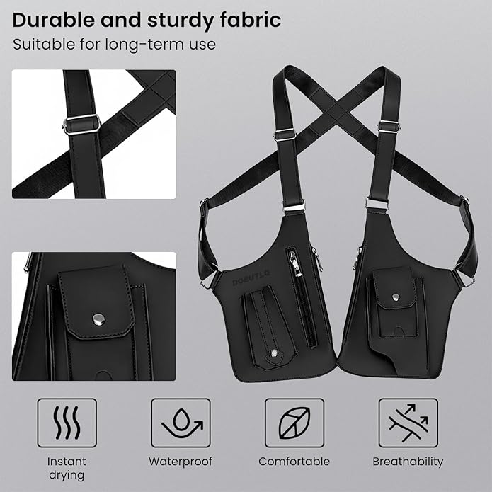 Double Shoulder Armpit Bag for Men Premium Vegan Leather Anti-Theft Underarm Bag, Adjustable Bag with Multiple Pockets Pouch