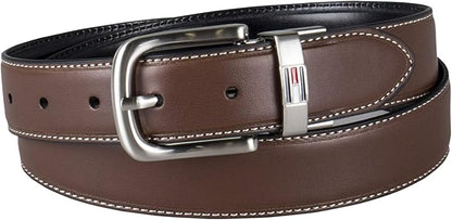 Tommy Hilfiger Men's Reversible Leather Belt, 2‑in‑1 Design for Dress Or Casual Wear
