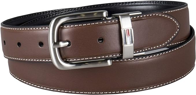 Tommy Hilfiger Men's Reversible Leather Belt, 2‑in‑1 Design for Dress Or Casual Wear