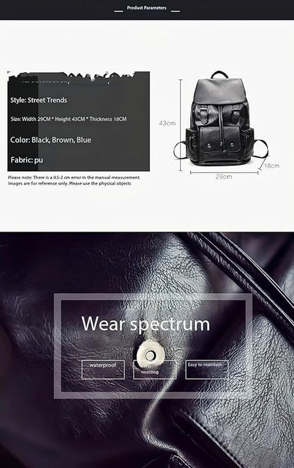 Unisex PU leather laptop bag work business bag hiking backpack leisure day bag university schoolbag (Large,Black 3)