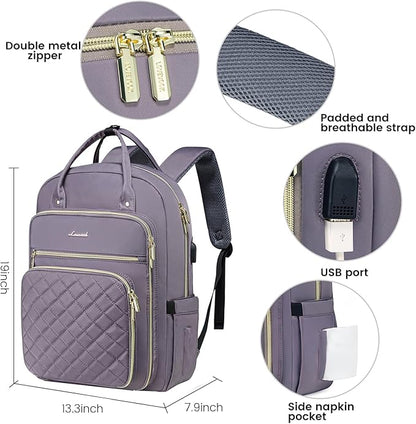 LOVEVOOK Laptop Backpack for Women, Water Resistant Travel Work Backpacks Purse Stylish College Business Teacher Nurse Computer Bag with USB Charging Port, Fits 17" Laptop